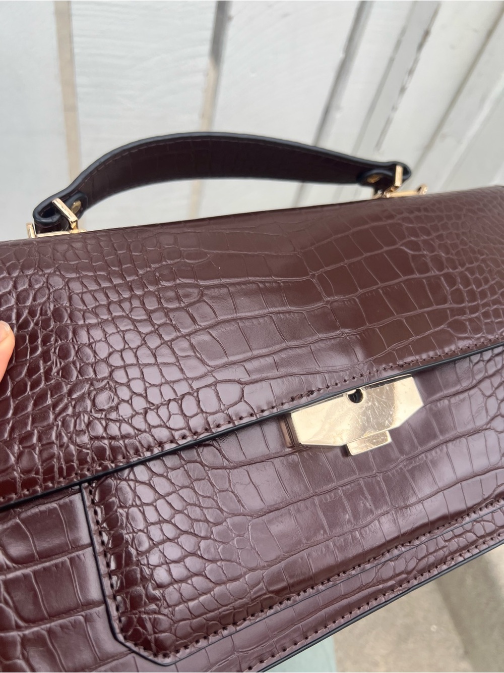 Zara Croc-Embossed Top-Handle Bag Oxblood/Burgundy/Chocolate Brown